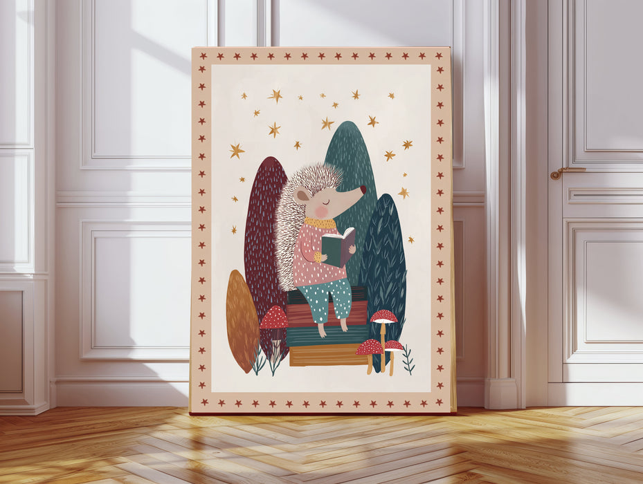 Hedgehog Book Reading Nursery Art Print