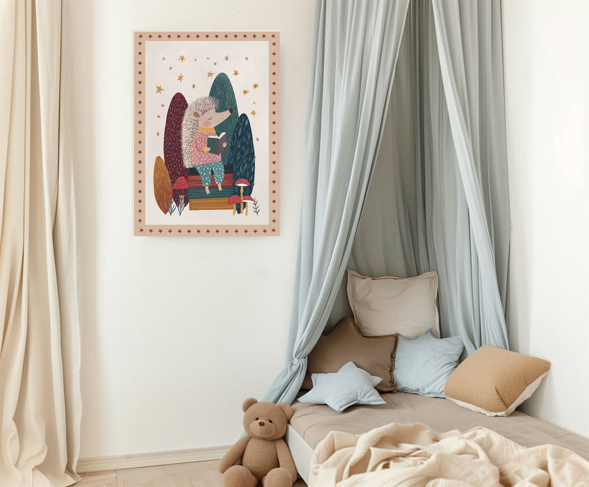 Hedgehog Book Reading Nursery Art Print