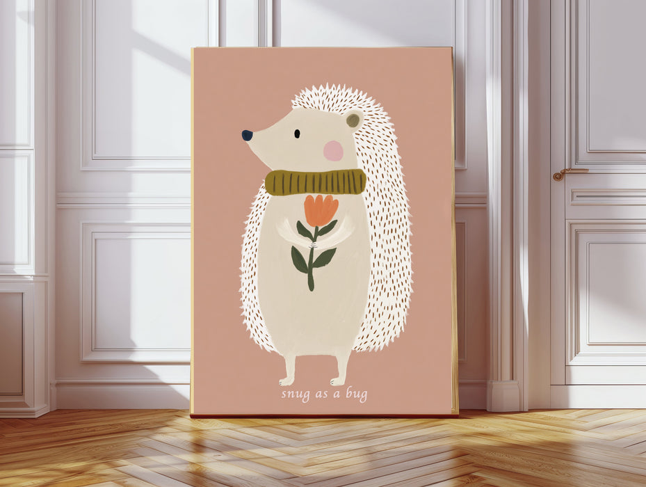 Hedgehog ' Snug as a bug' Nursery Art Print