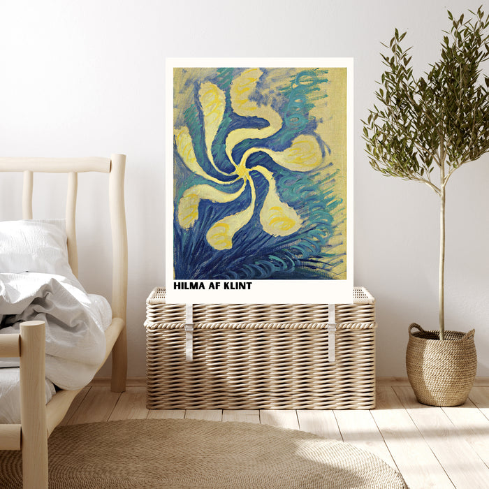 Hilma af Klint Yellow & Blue Abstract Flower Art Print | Swirling Botanical Wall Art