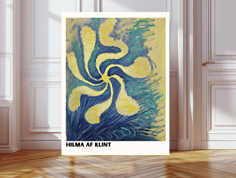 Hilma af Klint Yellow & Blue Abstract Flower Art Print | Swirling Botanical Wall Art