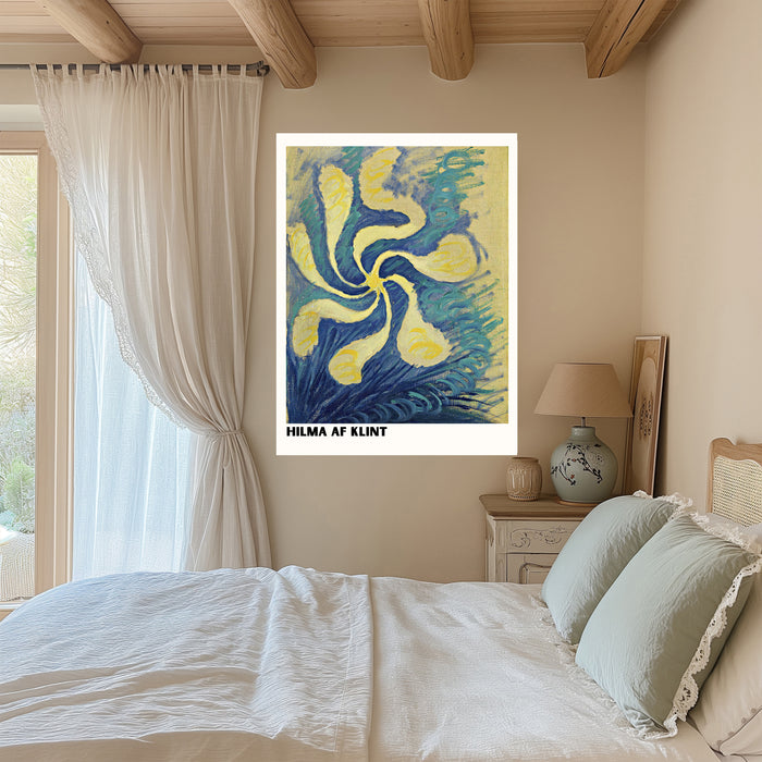Hilma af Klint Yellow & Blue Abstract Flower Art Print | Swirling Botanical Wall Art