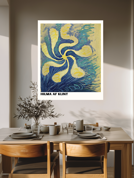 Hilma af Klint Yellow & Blue Abstract Flower Art Print | Swirling Botanical Wall Art