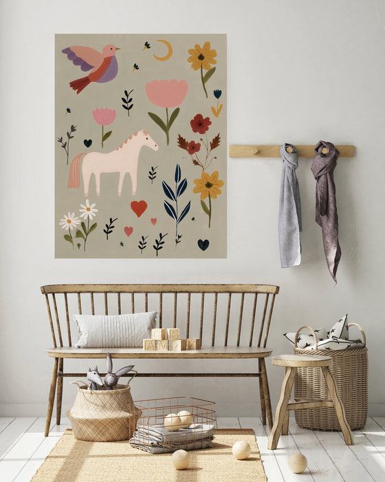 Whimsical Horse & Wildflower Art Print