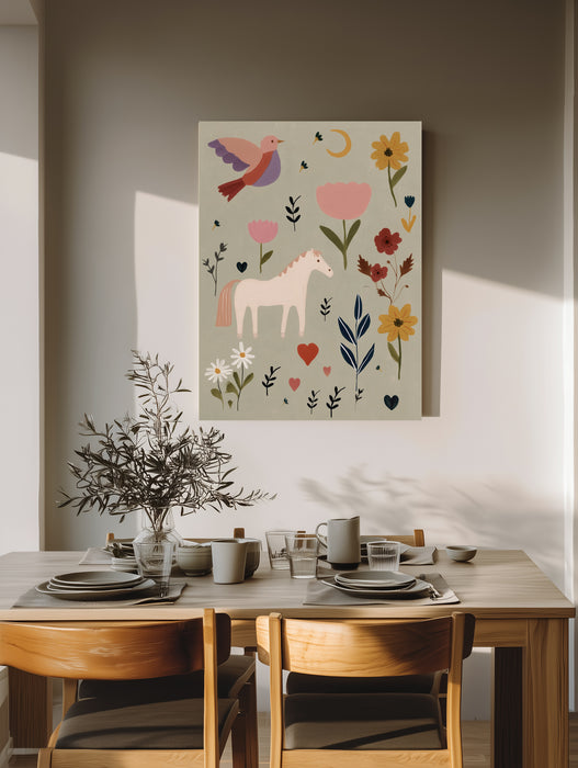 Whimsical Horse & Wildflower Art Print
