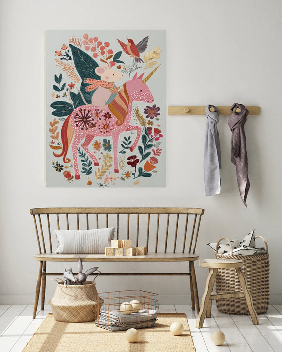 Pink Mouse Unicorn Nursery Art Print