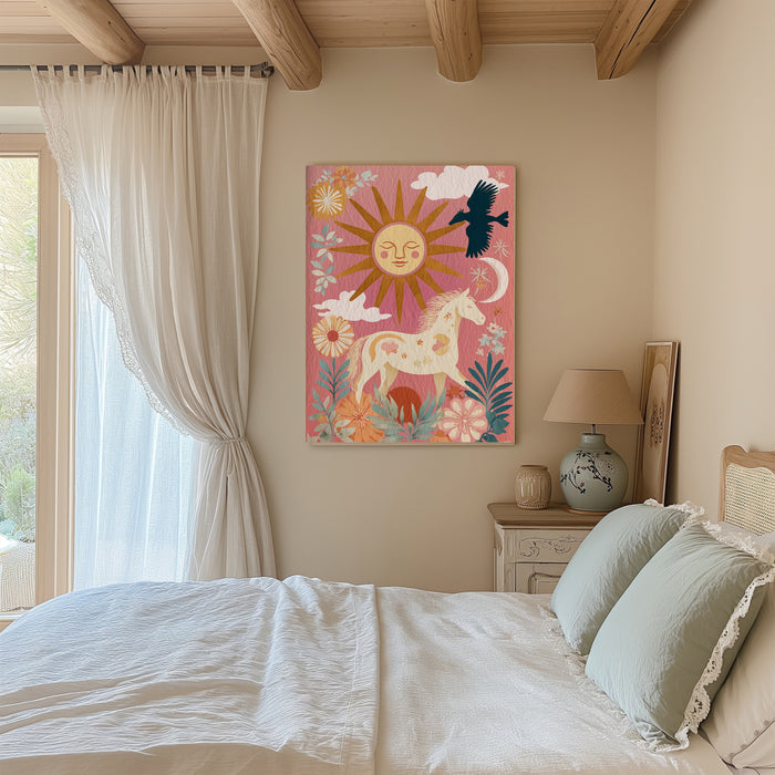 Pink Horse Sun Celestial Art Print