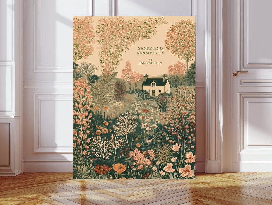 Sense and Sensibility Jane Austen Book Cover Print | Literary Botanical Wall Art | Cottage Garden Illustration | Giclée Fine Art