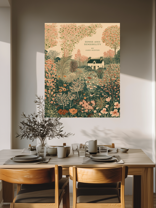 Sense and Sensibility Jane Austen Book Cover Print | Literary Botanical Wall Art | Cottage Garden Illustration | Giclée Fine Art