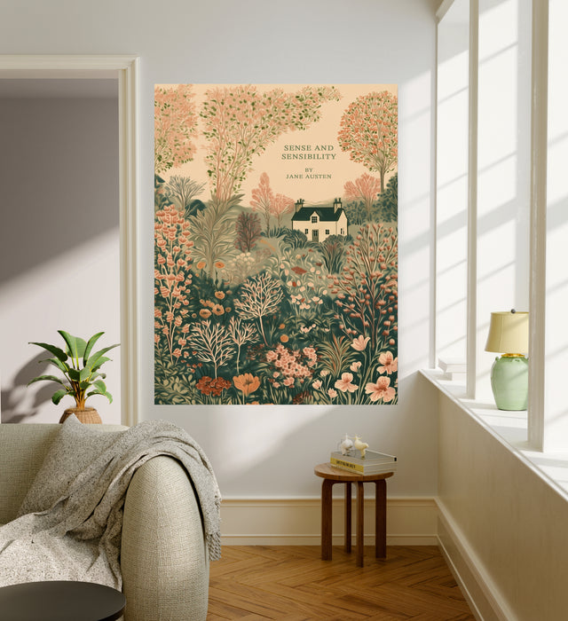 Sense and Sensibility Jane Austen Book Cover Print | Literary Botanical Wall Art | Cottage Garden Illustration | Giclée Fine Art