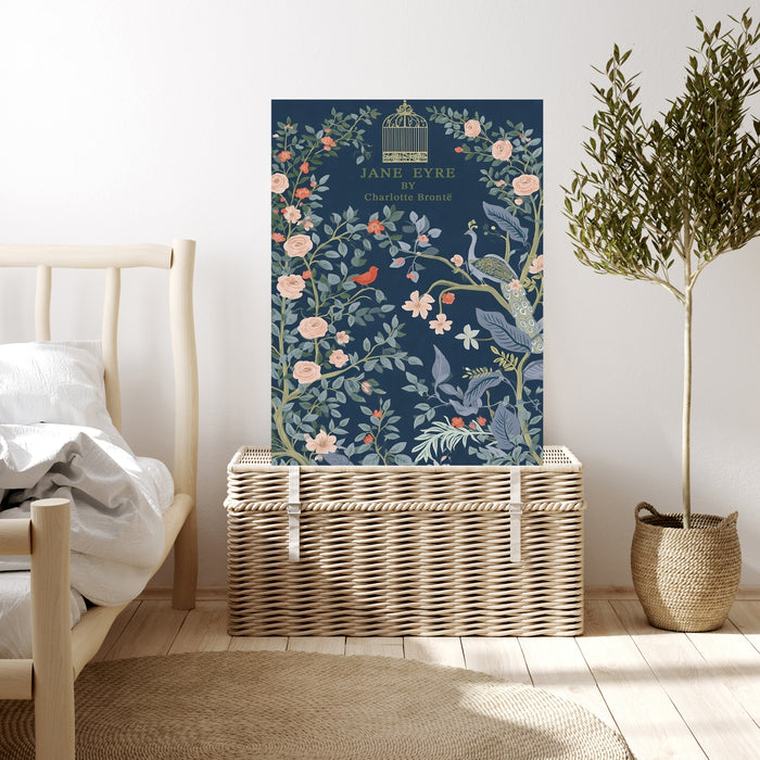 Jane Eyre Charlotte Bronte Book Cover Print | Literary Botanical Wall Art | Peacock Rose Illustration | Giclée Fine Art