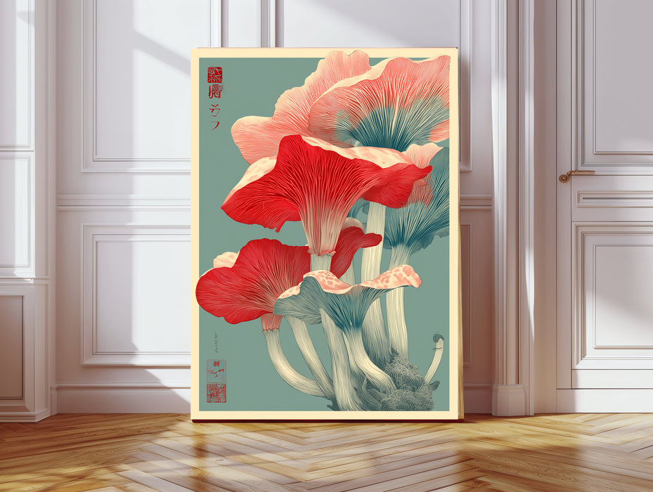 Japanese Red Mushroom Abstract Art Print