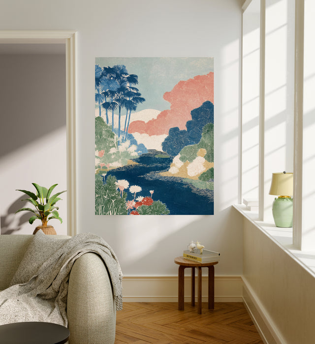 Japanese Mountain Landscape Set Of Two Art Prints