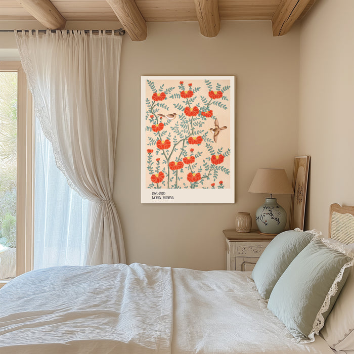 Japanese Vintage Textile Floral and Birds Art Print