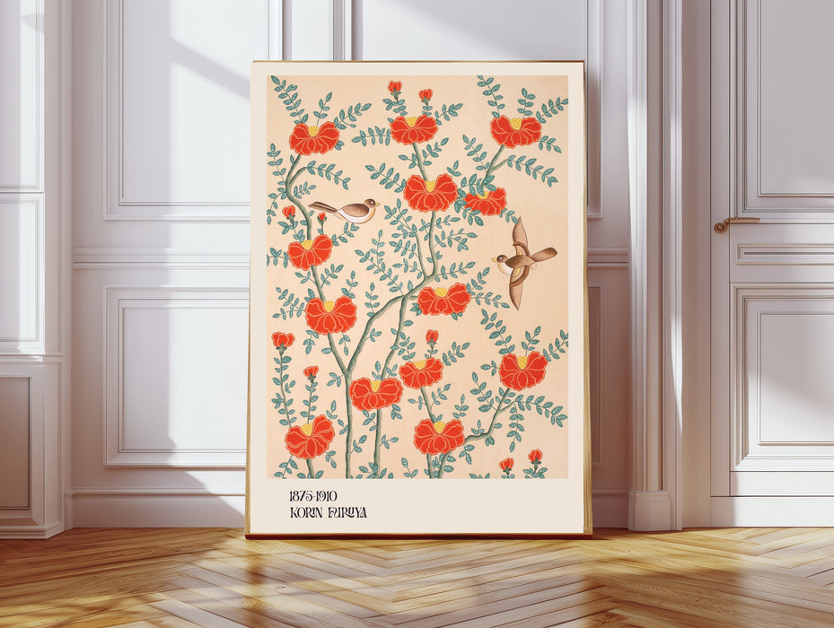 Japanese Vintage Textile Floral and Birds Art Print