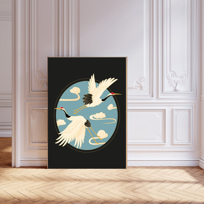 Japanese Vintage Cranes Art Print