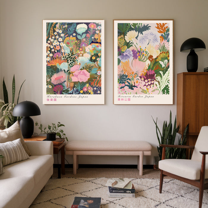 Japanese Flower Garden Set Of Two Art Prints