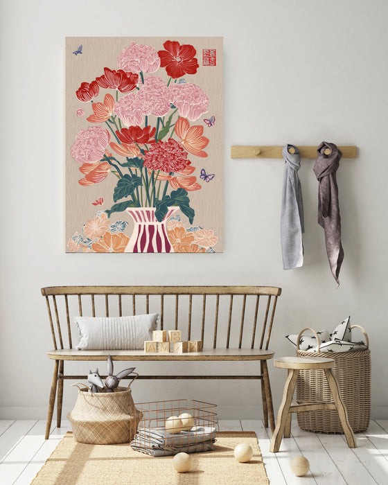 Japanese Pink Floral Vase Flower Art Print