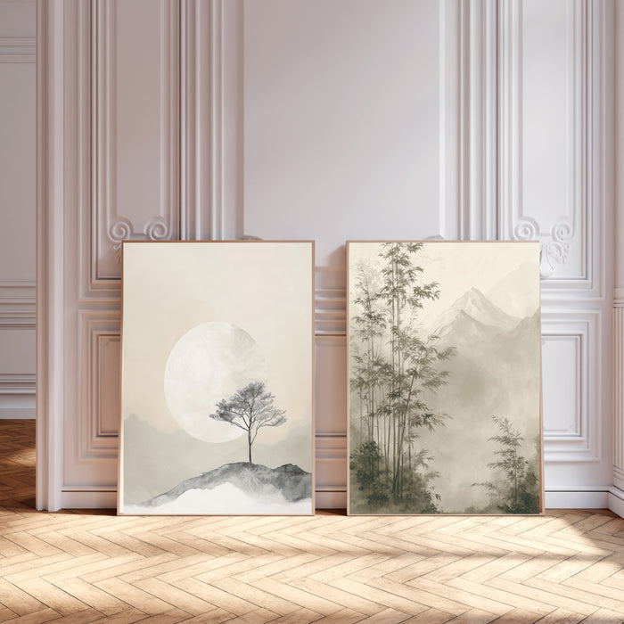 Japanese Light Beige Japandi  Set Of Two Art Prints