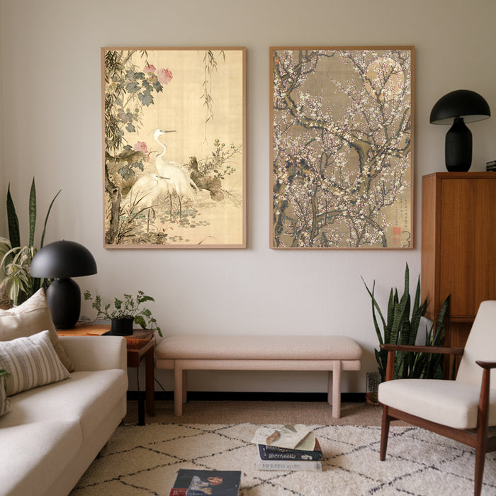 Japanese Antique Botanical Prints Set Of Two