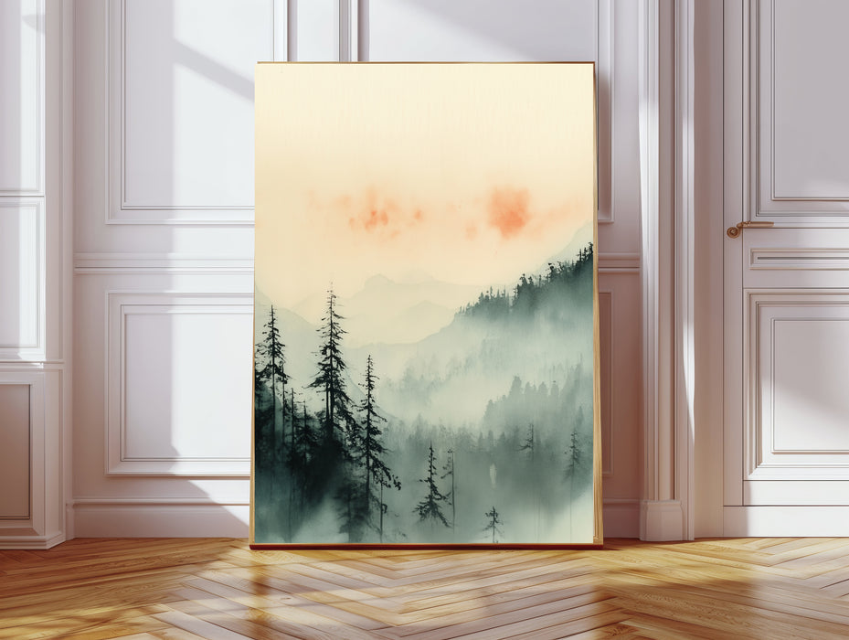 Japanese Landscape Tree's Japandi Set Of Two Art Prints