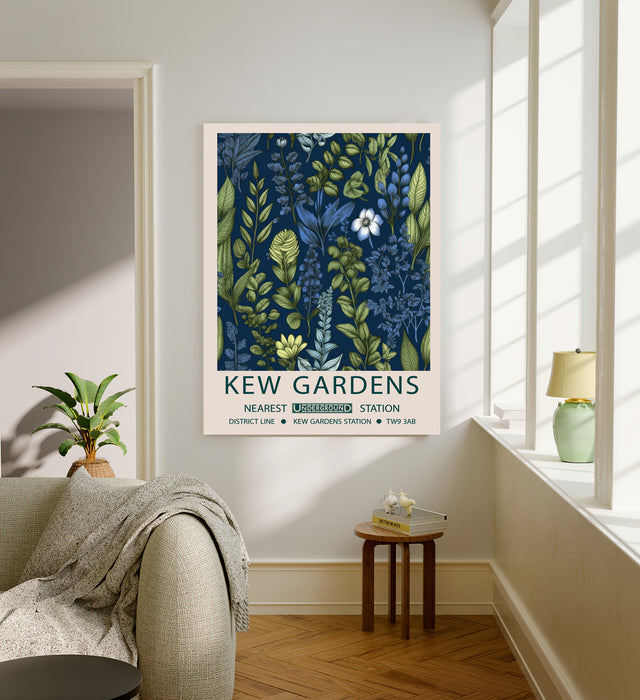 Kew Gardens's Botanical Blue Floral Art Print