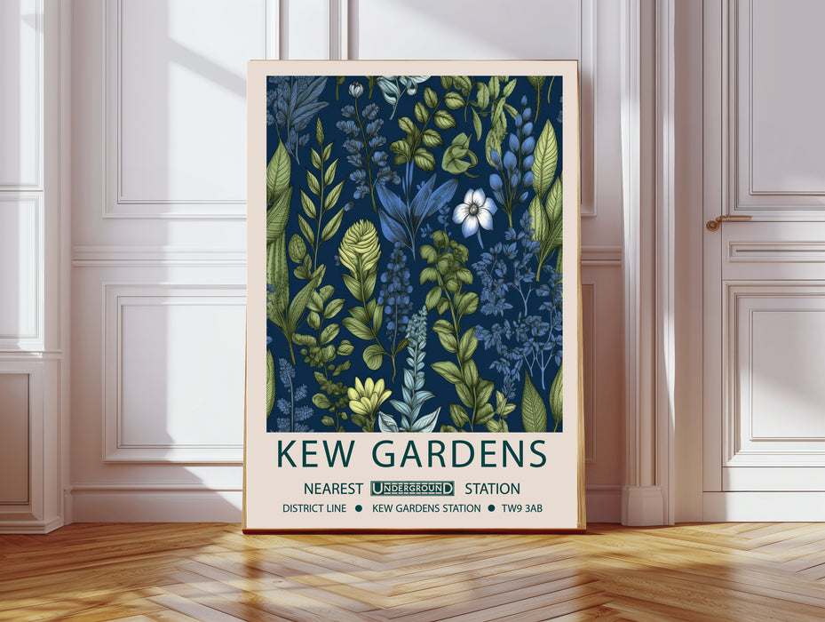 Kew Gardens's Botanical Blue Floral Art Print