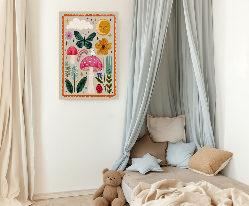 Kids Nursery Whimsical Mushroom and Owl Art Print