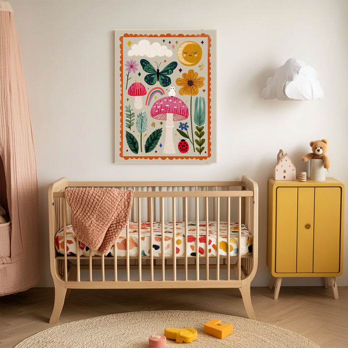 Kids Nursery Whimsical Mushroom and Owl Art Print