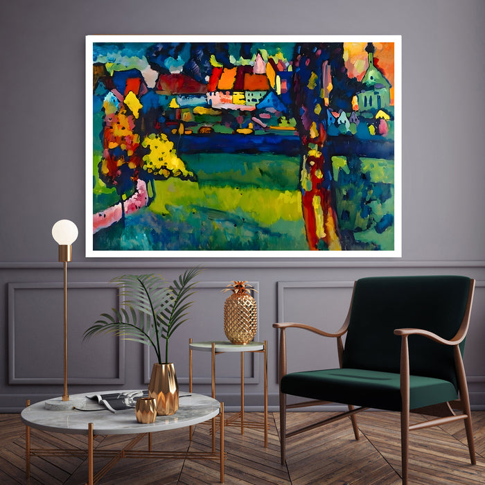 Kandinsky Murnau Village Landscape Print | Colourful Expressionist Poster | Green Blue Landscape Wall Art