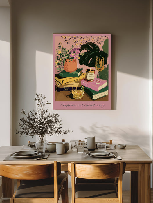 "Chapters and Chardonnay" Kitchen  Art Print