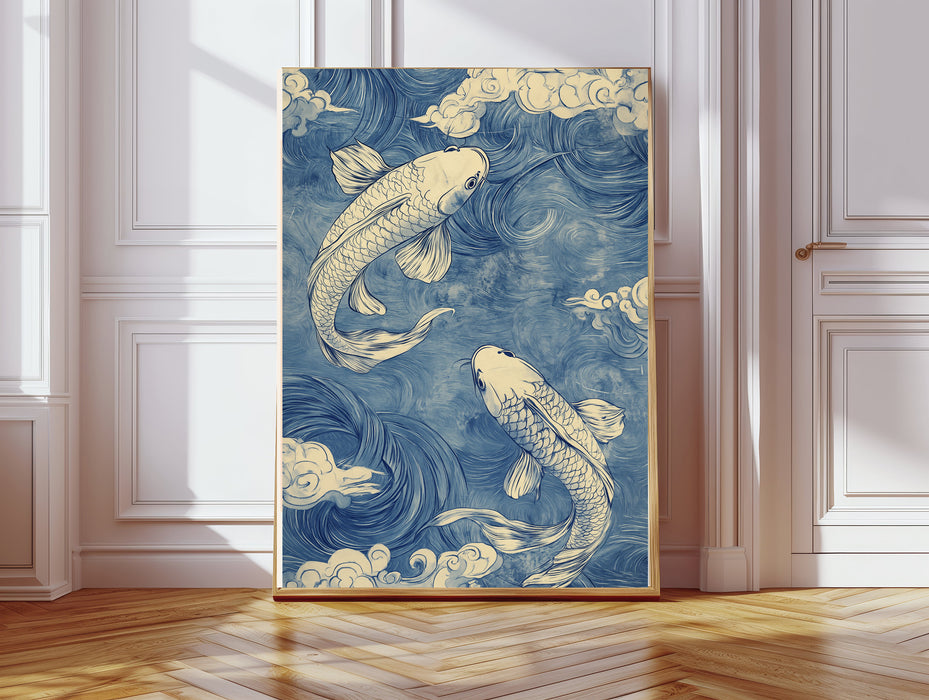 Japanese Blue Carp Fish Art Print