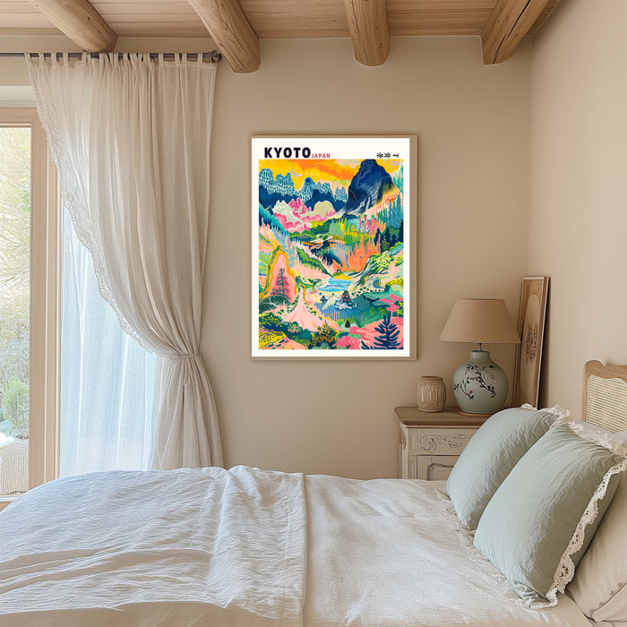 Japanese Kyoto Colourful Mountains Art Print