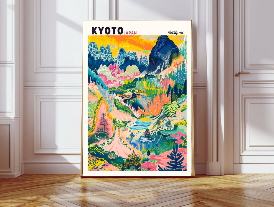 Japanese Kyoto Colourful Mountains Art Print