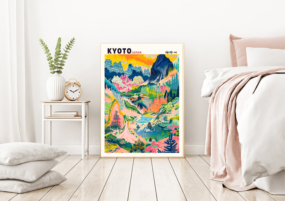 Japanese Kyoto Colourful Mountains Art Print