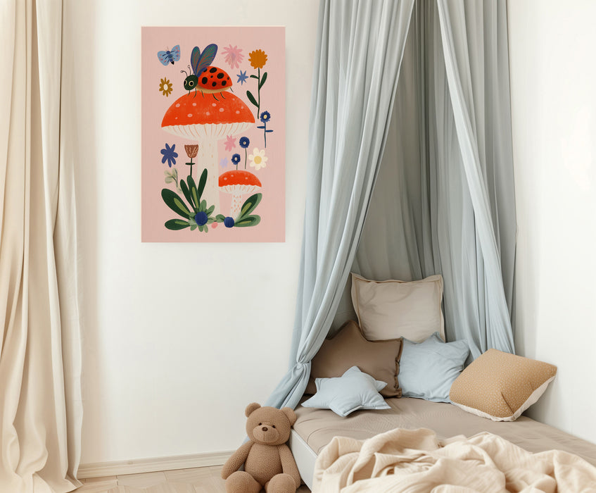 Kids Nursery Whimsical Mushroom and Ladybird Art Print