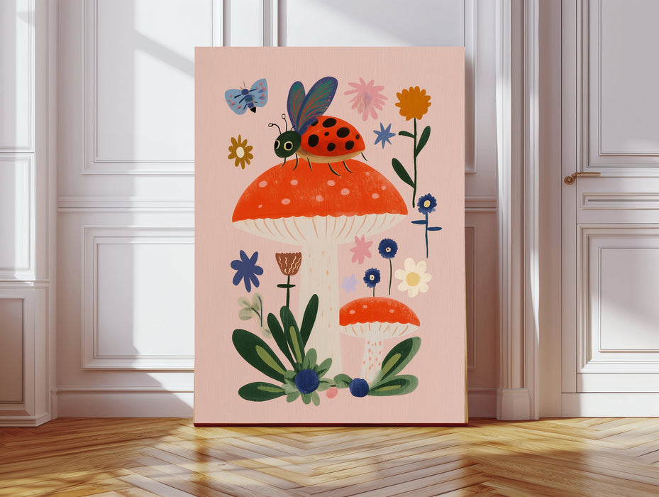 Kids Nursery Whimsical Mushroom and Ladybird Art Print