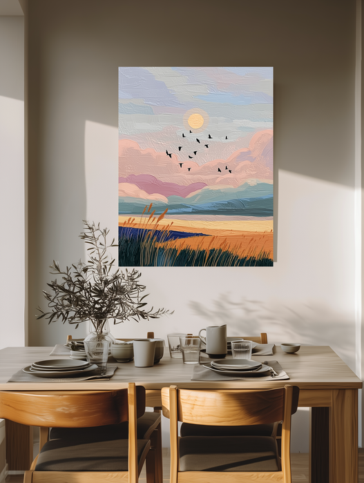 Golden Field Sunset Landscape Art Print