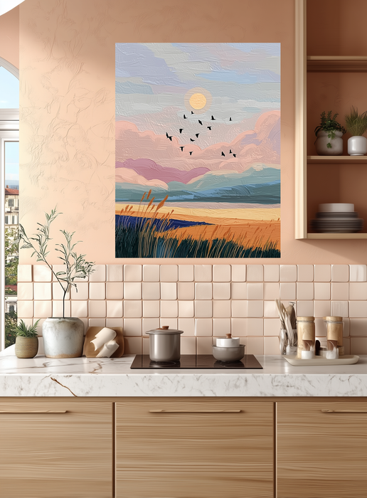 Golden Field Sunset Landscape Art Print