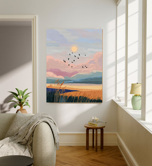 Golden Field Sunset Landscape Art Print