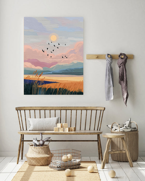 Golden Field Sunset Landscape Art Print