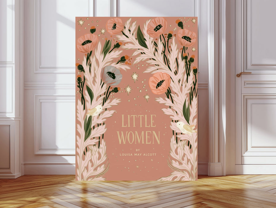 Little Women Louisa May Alcott Book Cover Print | Literary Botanical Wall Art | Poppy Floral Illustration | Giclée Fine Art