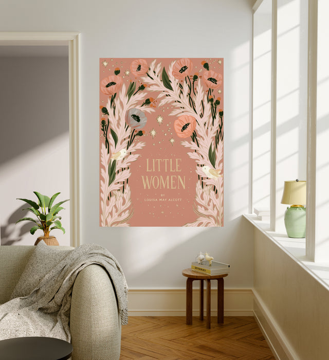 Little Women Louisa May Alcott Book Cover Print | Literary Botanical Wall Art | Poppy Floral Illustration | Giclée Fine Art