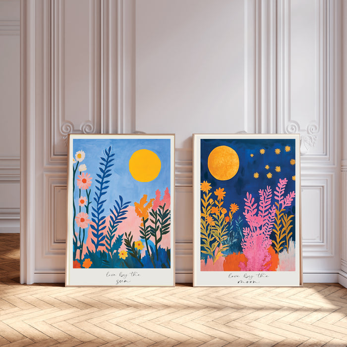 Live by the Moon, Sun Set Of Two Art Prints