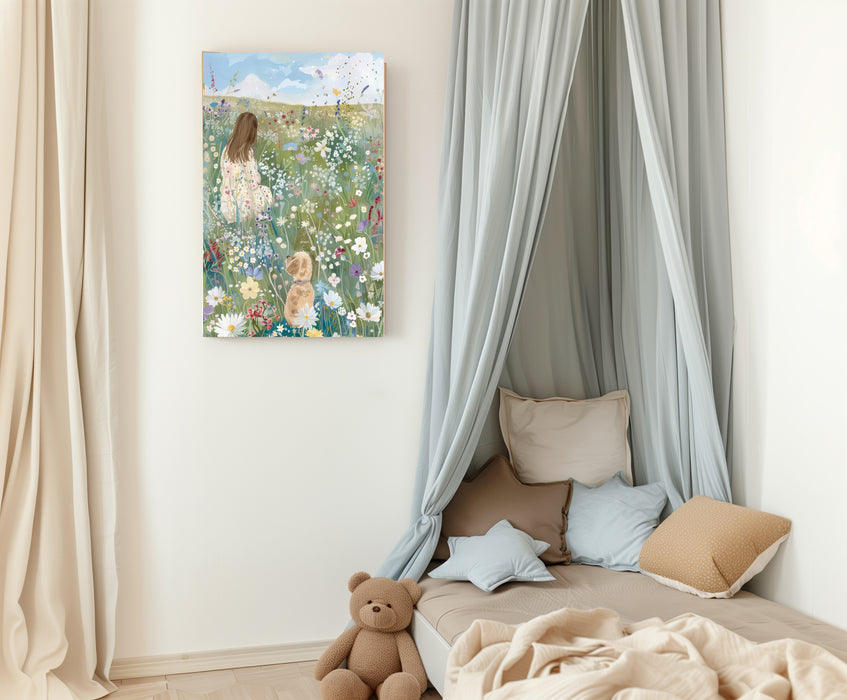 Girl in Meadow Nursery Art Print