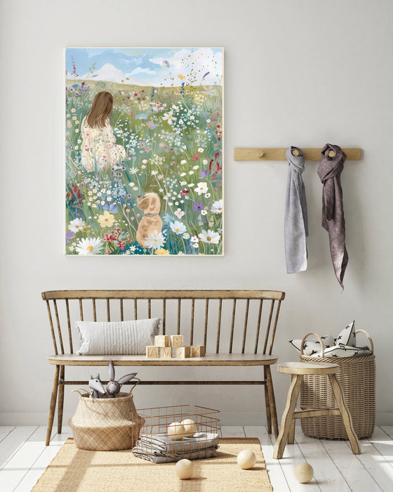 Girl in Meadow Nursery Art Print