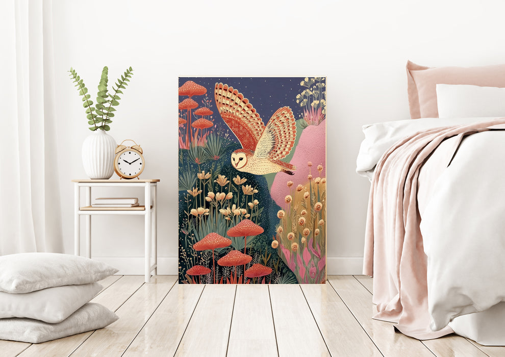 Owl Meadow  Folk Style Art Print