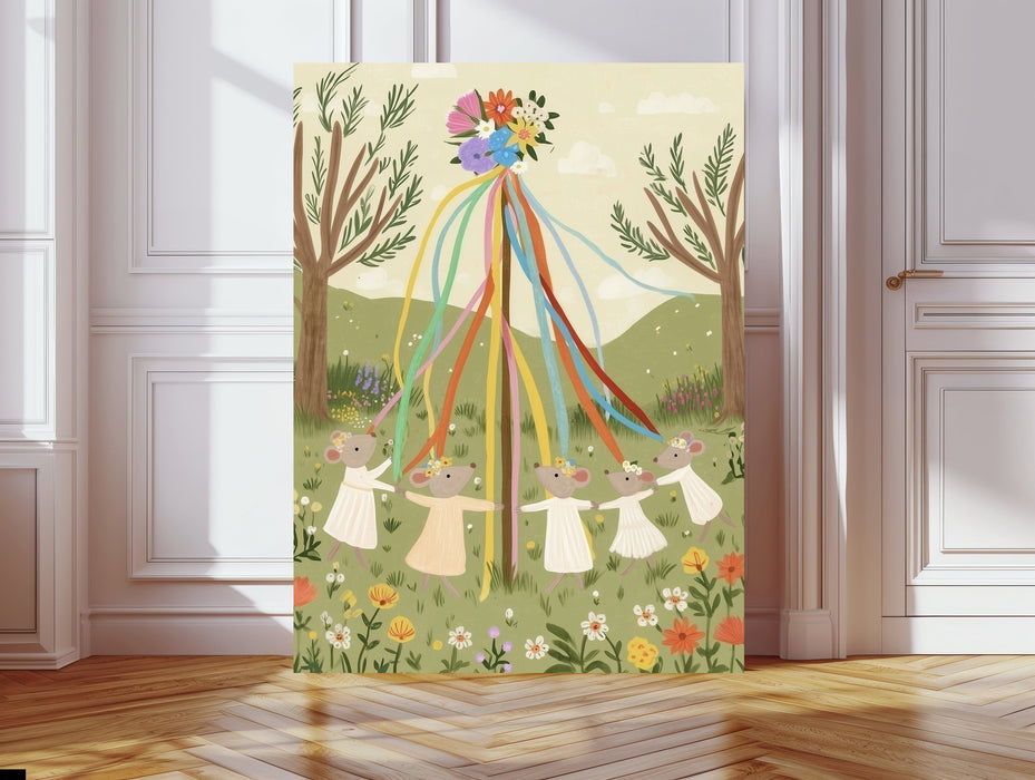 Maypole Day Festival Dancing Mouse Nursery Art Print