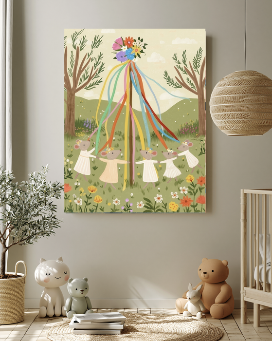 Maypole Day Festival Dancing Mouse Nursery Art Print