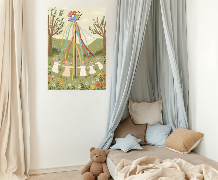Maypole Day Festival Dancing Mouse Nursery Art Print